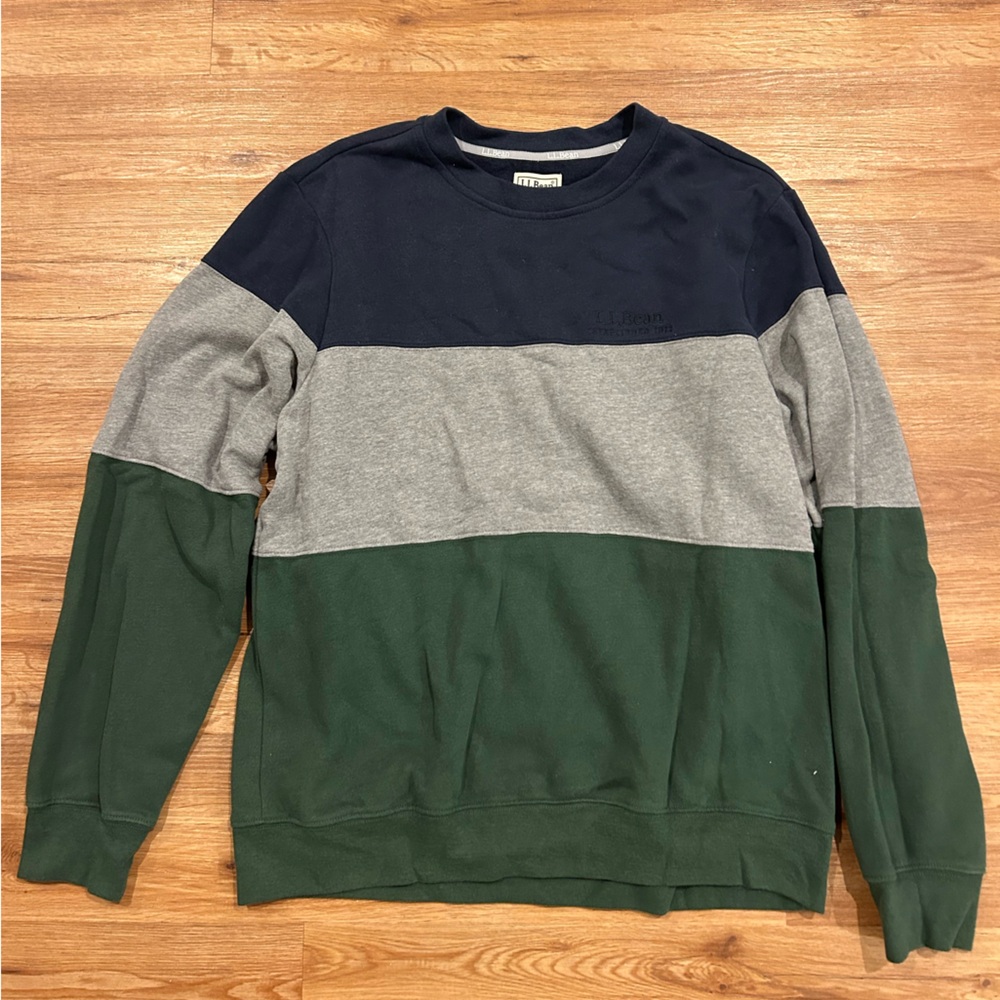 L.L. Bean Men's Crewneck Sweater in Navy, Gray, and Green
